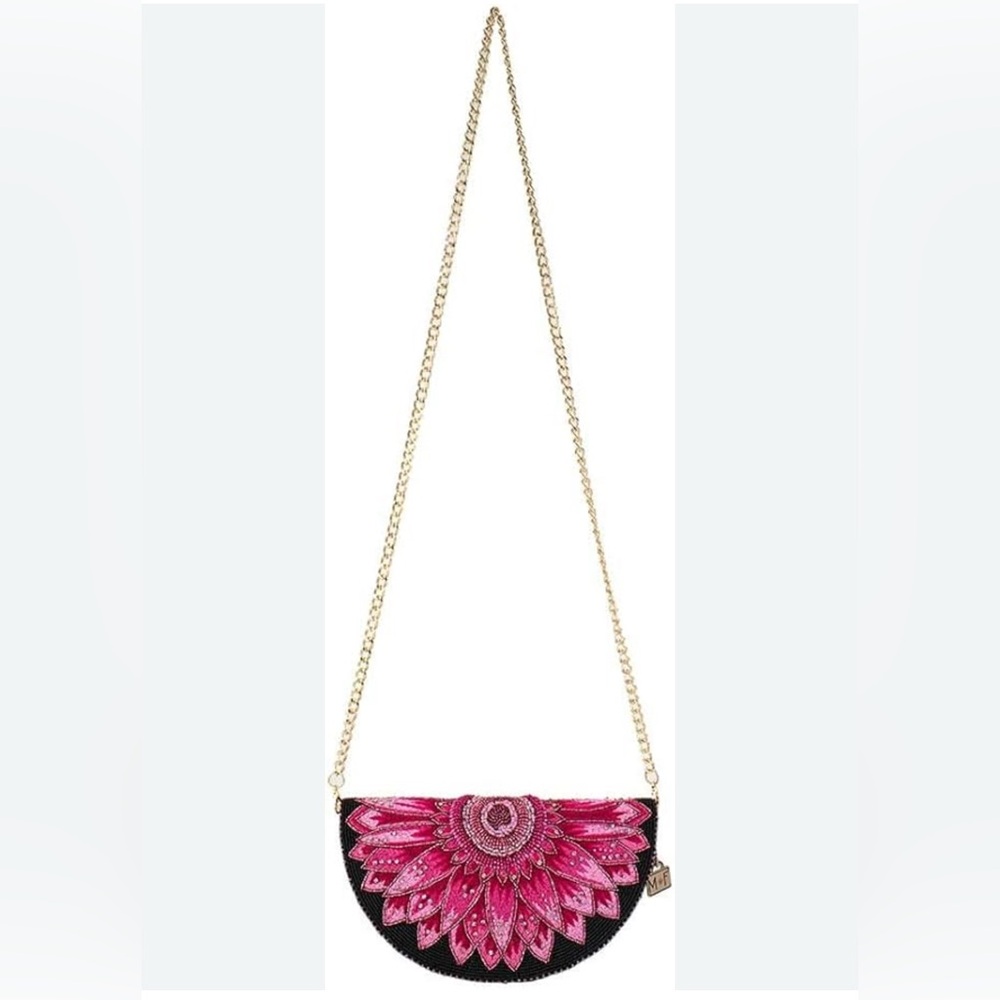 Mary Frances Flirty Cross body Clutch Pink & Black Floral Clutch with gold chain